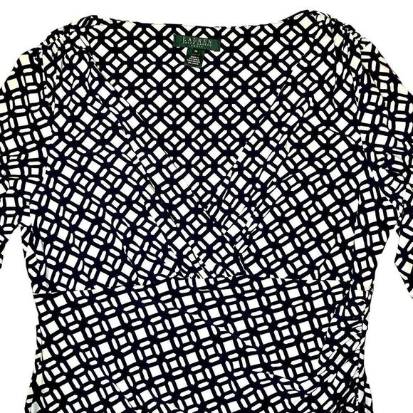 Lauren Ralph Lauren Geometric Mock Wrap Dress in Black/White Women’s 14 - Picture 2 of 7